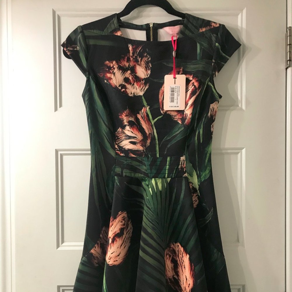 Ted Baker Palm Flora Skater Jersey Dress Size 1
